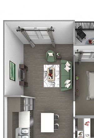 Quinn Crossing - A1 (Newell) - 1 bedroom and 1 bath - 3D floor plan Quinn Crossing - A1 (Newell) - 1 bedroom and 1 bath - 3D floor plan